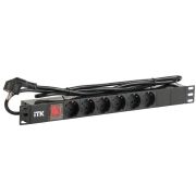 Блок розеток 6-м PDU (немец. станд.) DIN49440 с LED выкл. 1U шнур 2м вилка DIN49441 профиль ПВХ черн. ITK PH12-6D1-P