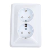 Розетка 2-м СП Вега РСш12-3-ВБ с заземл. контактом и защ. штор 16А бел. IEK ERV24-K01-16-DM