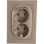Розетка 2-м СП AtlasDesign 16А IP20 с заземл. в сборе шампань SE ATN000524