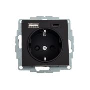 Розетка AtlasDesign 16А с 2-мя заряд. устройствами USB тип A+C 5В/2.4А 2х5В/1.2А механизм карбон SE ATN001032