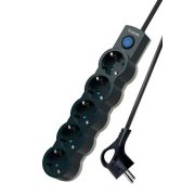 Удлинитель 5х3м с заземл. IP20 с выкл. 10А 2200Вт 220В защ. шторки ПВС 3х1 черн. КОСМОС YKsm3m-5g-Z-V10A-B