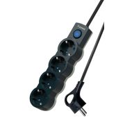 Удлинитель 4х5м с заземл. IP20 с выкл. 10А 2200Вт 220В защ. шторки ПВС 3х1 черн. КОСМОС YKsm5m-4g-Z-V10A-B