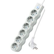 Удлинитель 6х5м с заземл. IP20 с выкл. 10А 2200Вт 220В защ. шторки ПВС 3х1 бел. КОСМОС YKsm5m-6g-Z-V10A-W